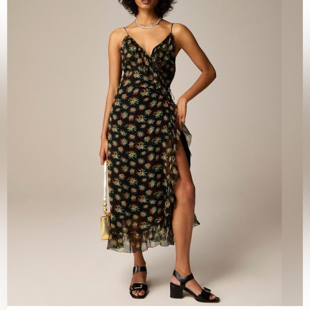 J. Crew Flutter wrap dress in Sunburst floral pattern.